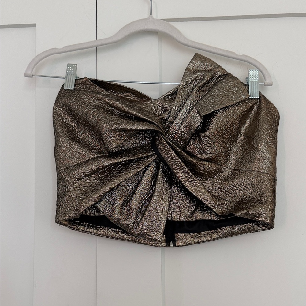 MISS SELFRIDGE corset like strapless gold top